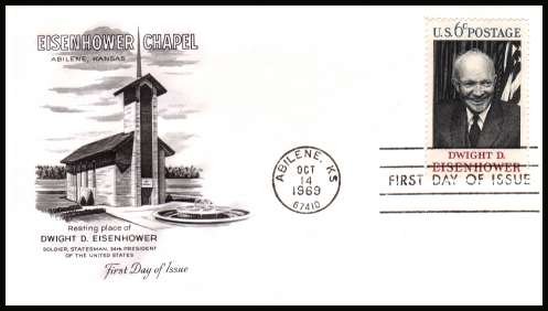 view larger image for First Day Covers First Day Covers: SG Number 1371 / Scott Number  (1969) - Dwight D. Eisenhower single on an unaddressed 
first day cover cancelled with a FDI cancel for ABILENE - KS
dated OCT 14 1969