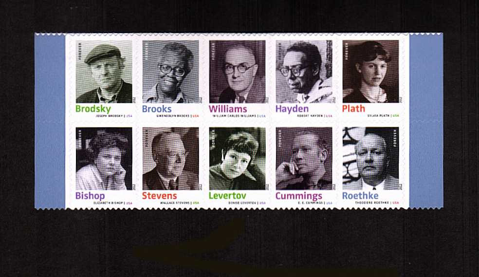 view larger image for  : SG Number 5258a / Scott Number 4663a (2012) - Twentieth Century Poets<br/>
block of 10 stamps
<br/><br/>
Self Adhesive
