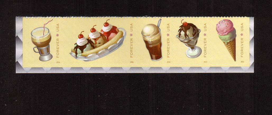 view larger image for  : SG Number  / Scott Number 5093-5097 (2016) - Soda Fountain Favourites<br/>
Note: layout of strip may vary<br/>
Self Adhesive